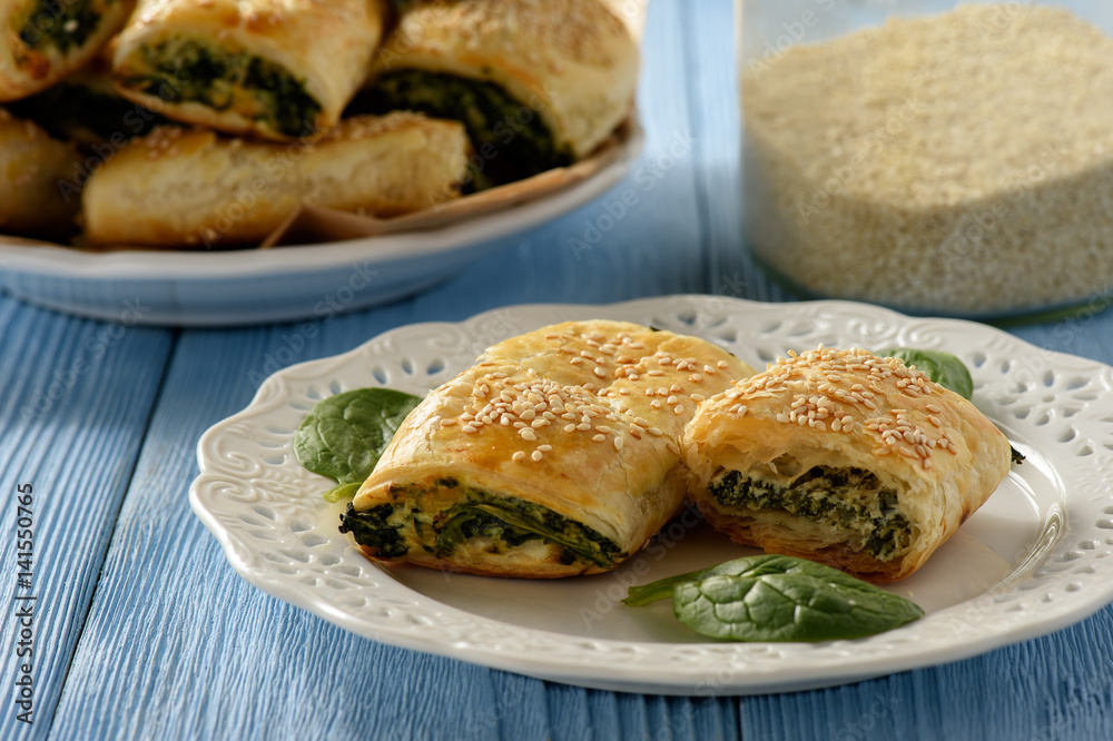 Puff pastry rolls with spinach and ricotta. Puff pastry rolls with spinach and ricotta.