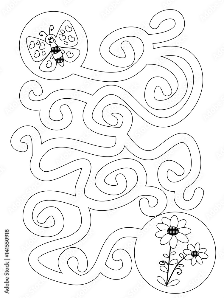 maze game with butterfly and flowers / vector illustration for children