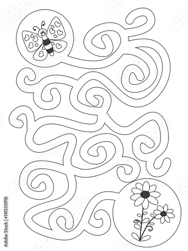 Obraz na płótnie maze game with butterfly and flowers / vector illustration for children w salonie