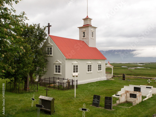 Iceland - Church and graveyard in Laufas