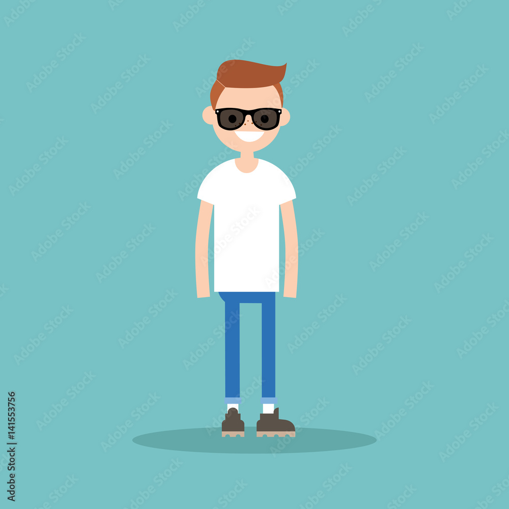 Young nerd boy wearing sunglasses / editable flat vector illustration, clip art Young nerd boy wearing sunglasses / editable flat vector illustration, clip art