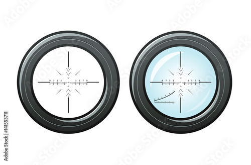 Sniper scope, optical sight symbol. Vector cross hair, target isolated on white background