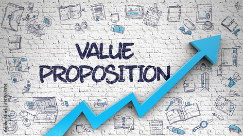 Value Proposition Drawn on White Brick Wall. 3d. photo