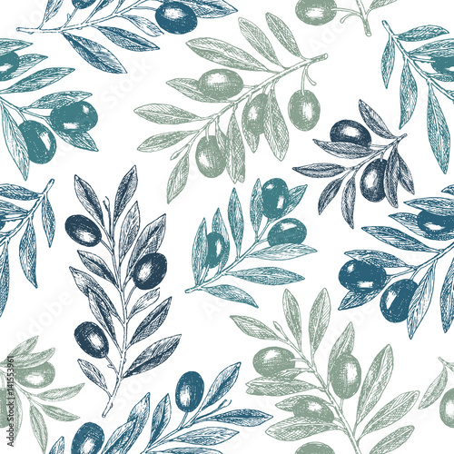 Olive branch background. Seamless pattern. Vector illustration