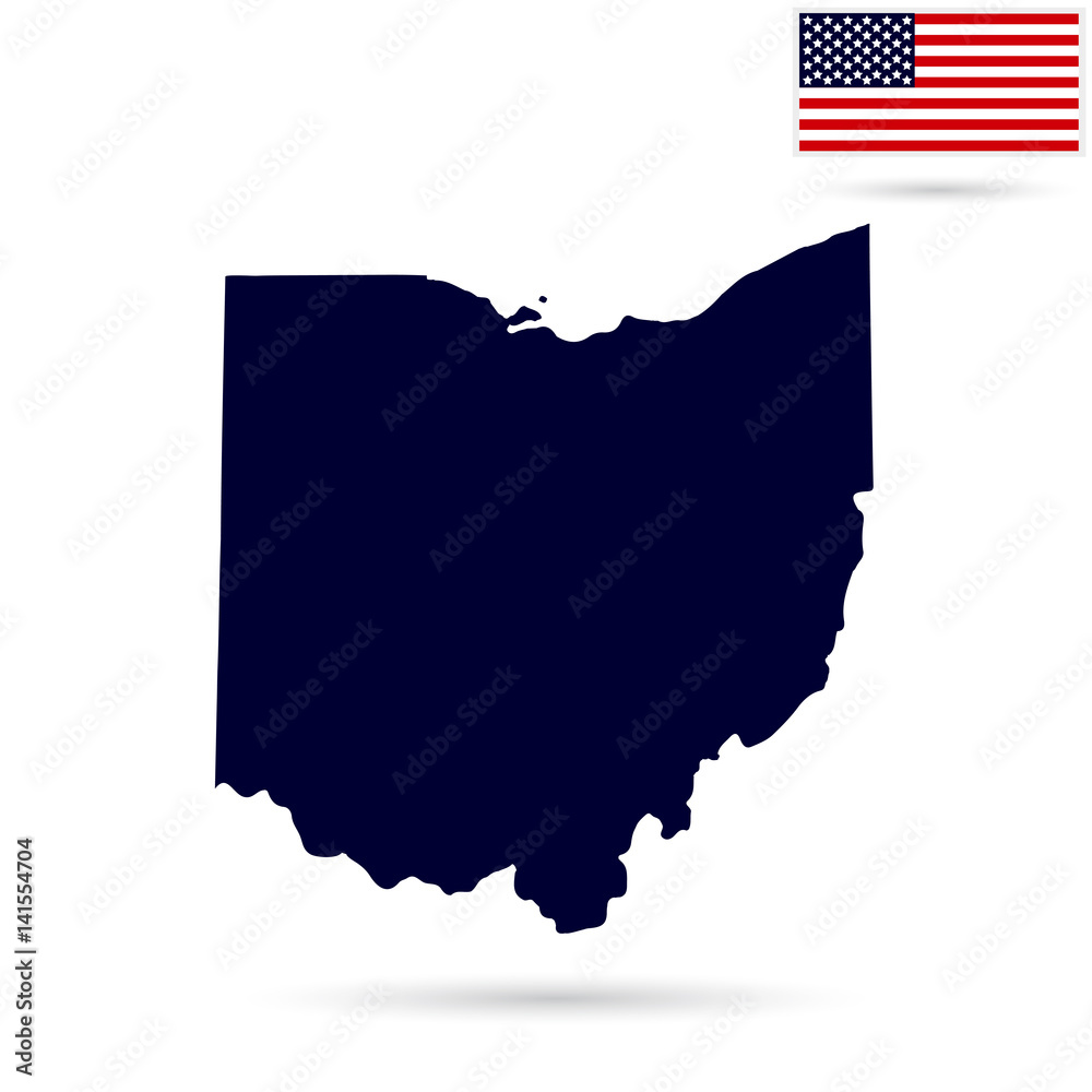Fototapeta premium Map of the U.S. state Ohio on a white background. American flag