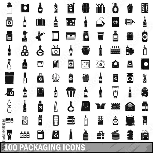 100 packaging icons set, simple style 