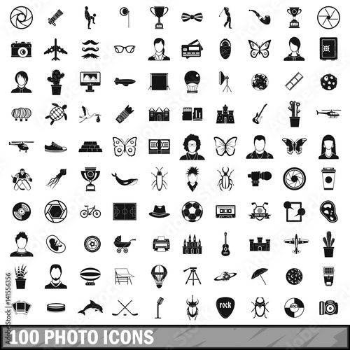Fototapeta Naklejka Na Ścianę i Meble -  100 photo icons set, simple style 
