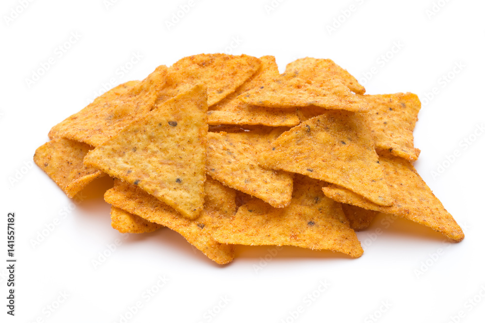 Nachos chips, isolated on white background.