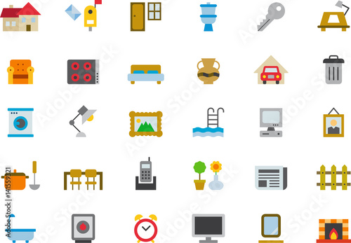 HOUSEHOLD colored flat icons pack
