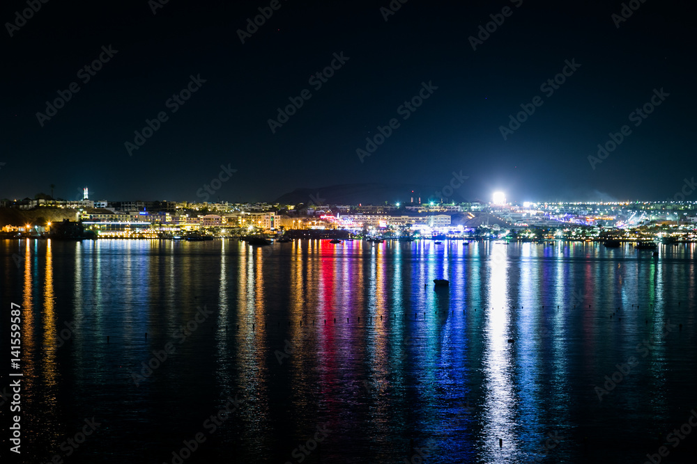 Night city and embankment in Naama Bay, Egypt