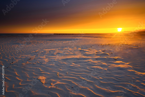 Sandy beach in the morning. Leba  Poland.