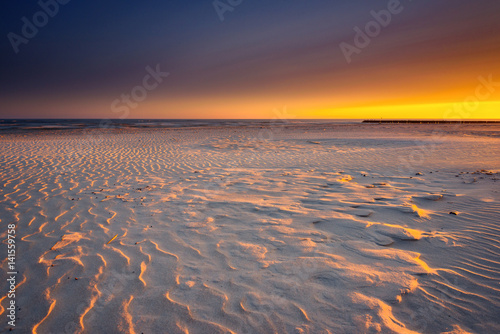 Sandy beach in the morning. Leba  Poland.