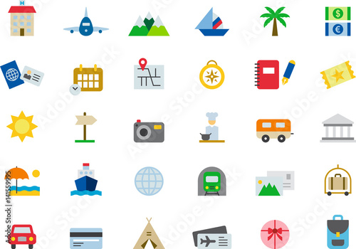 TRAVEL & VACATION colored flat icons pack