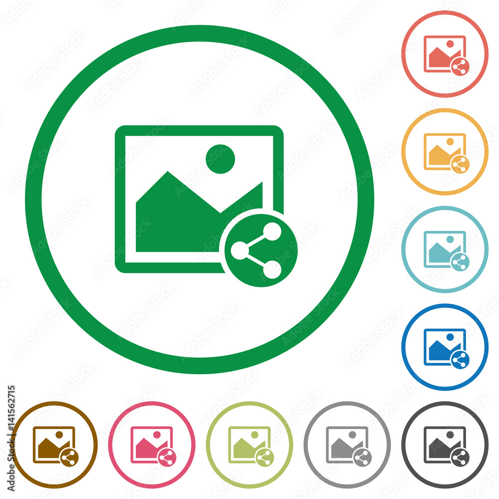 Share image flat icons with outlines
