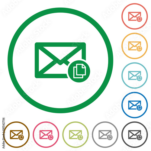 Copy mail flat icons with outlines