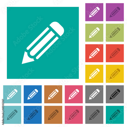 Single pencil square flat multi colored icons
