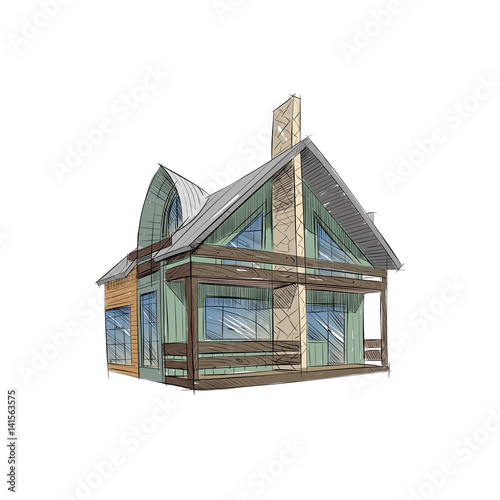 Hand drawn cottage house sketch design set. Vector illustration