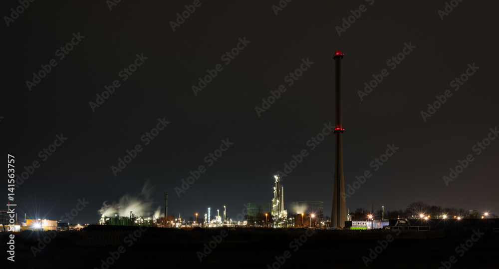 Chemical refinery at night