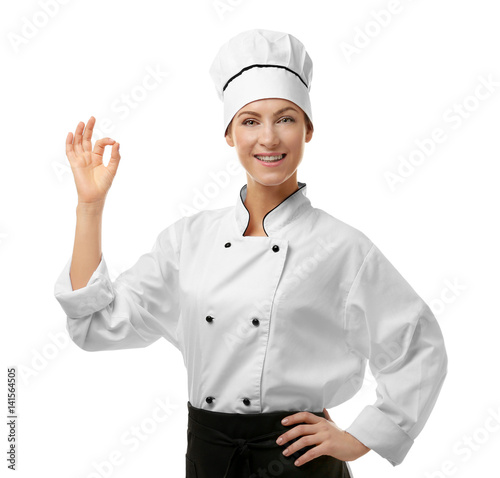 Portrait of female chef iso...