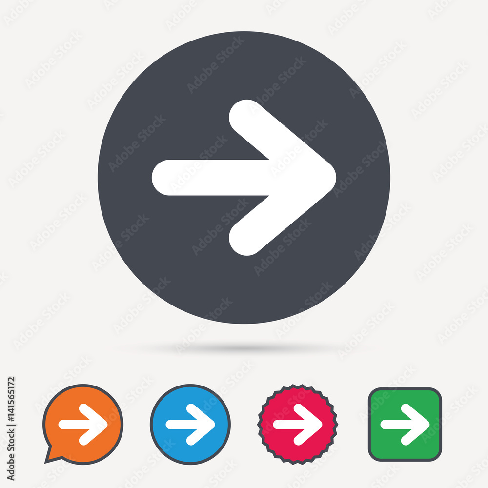 Arrow icon. Next navigation symbol. Circle, speech bubble and star buttons. Flat web icons. Vector Arrow icon. Next navigation symbol. Circle, speech bubble and star buttons. Flat web icons. Vector