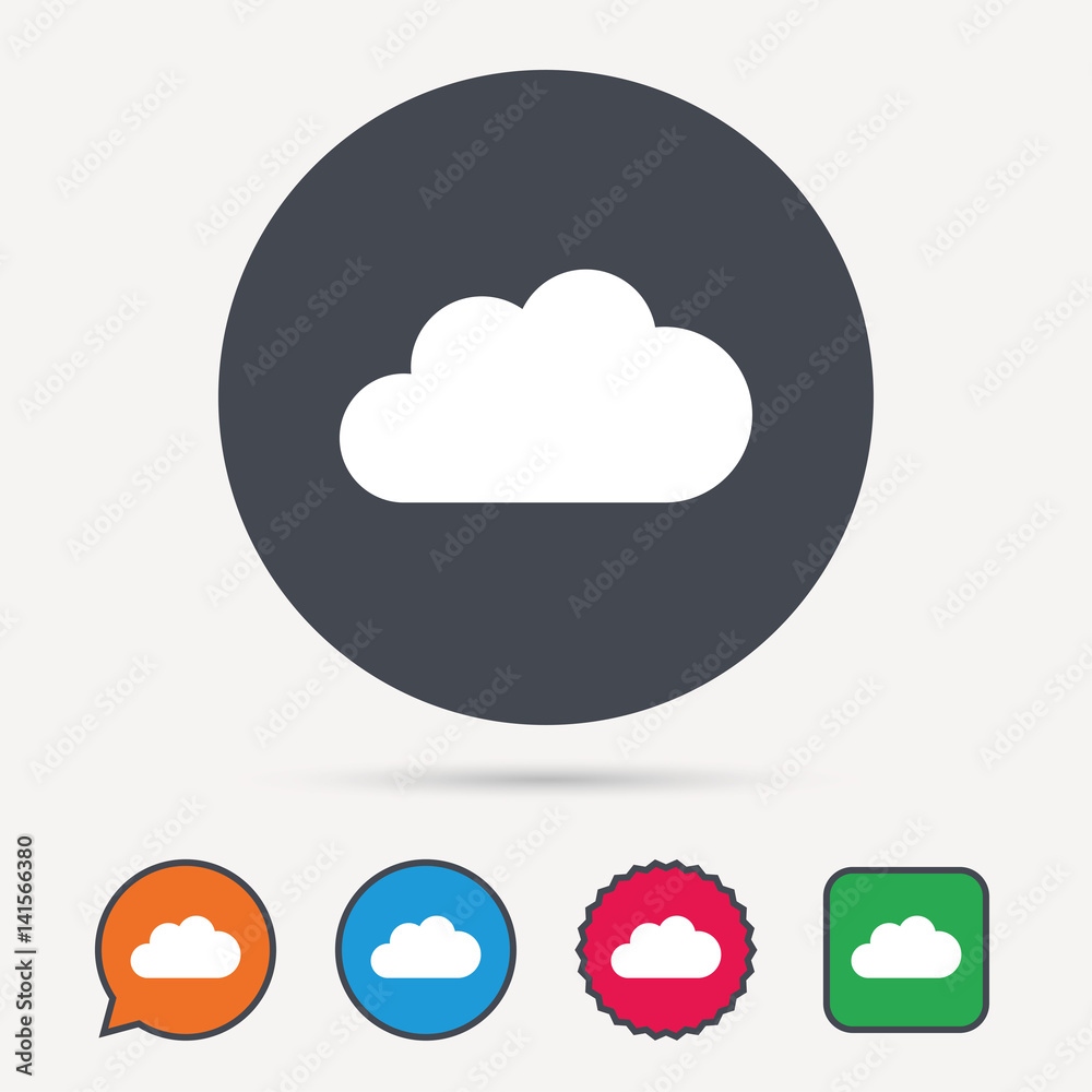 Cloud icon. Data storage technology symbol. Circle, speech bubble and star buttons. Flat web icons. Vector