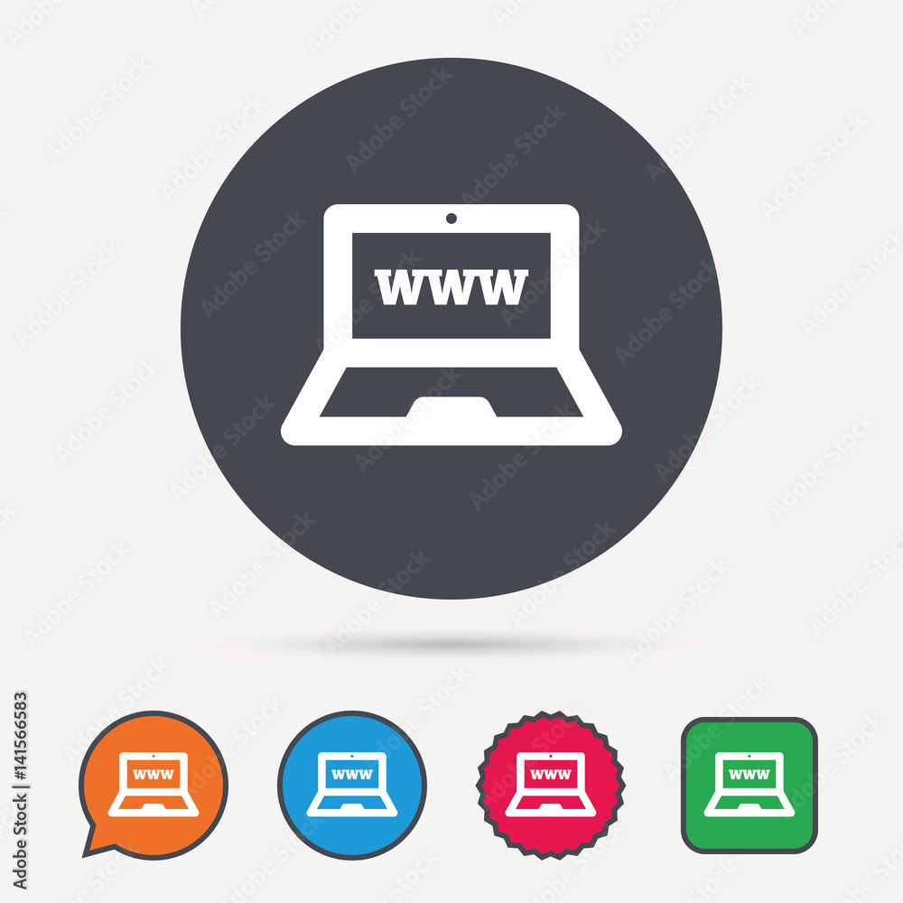 Computer icon. Notebook or laptop pc symbol. Circle, speech bubble and star buttons. Flat web icons. Vector Computer icon. Notebook or laptop pc symbol. Circle, speech bubble and star buttons. Flat web icons. Vector