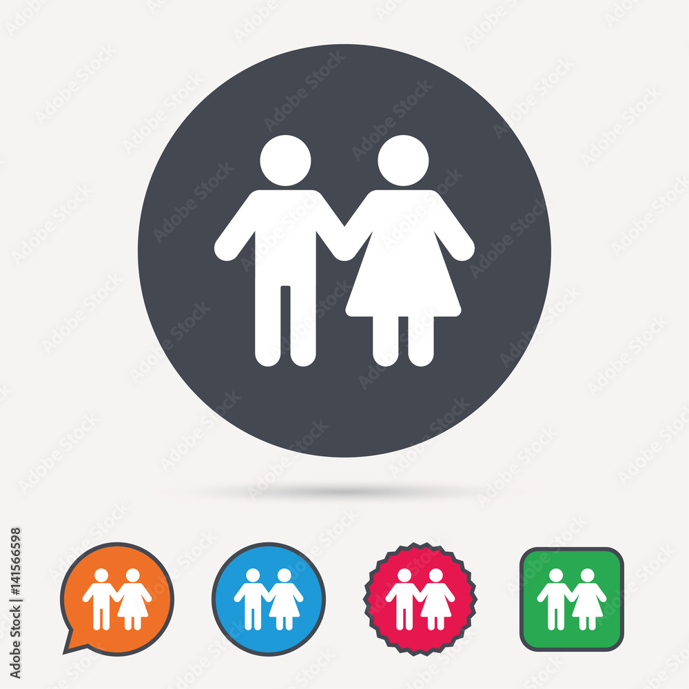 Couple icon. Traditional young family symbol. Circle, speech bubble and star buttons. Flat web icons. Vector Couple icon. Traditional young family symbol. Circle, speech bubble and star buttons. Flat web icons. Vector