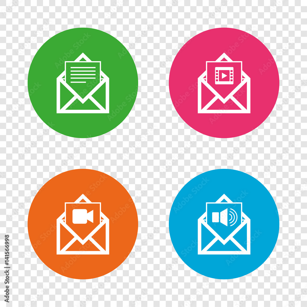 Mail envelope icons. Message document symbols.