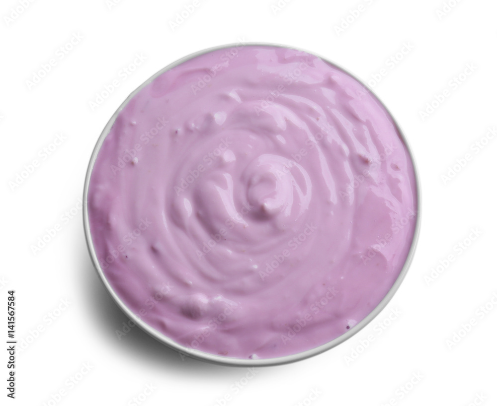 Bowl of delicious yogurt on white background Bowl of delicious yogurt on white background