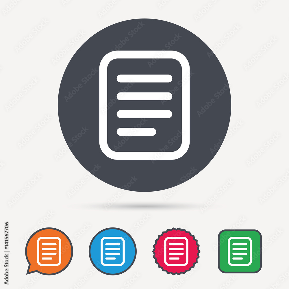 File icon. Text document page symbol. Circle, speech bubble and star buttons. Flat web icons. Vector File icon. Text document page symbol. Circle, speech bubble and star buttons. Flat web icons. Vector
