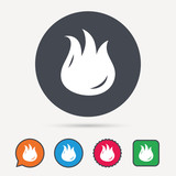 Fire icon. Blazing bonfire flame symbol. Circle, speech bubble and star buttons. Flat web icons. Vector