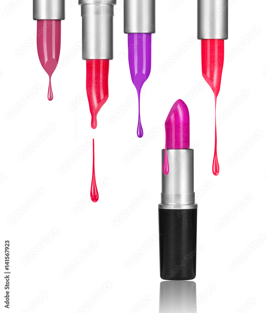 Melting lipsticks with drips isolated on white background. Concept image Melting lipsticks with drips isolated on white background. Concept image