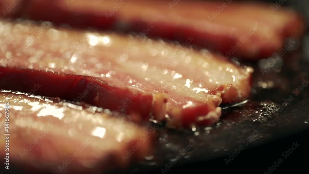 Danish Bacon Part 1. Danish Bacon In A Frying Pan. HD, Close-Up Shots