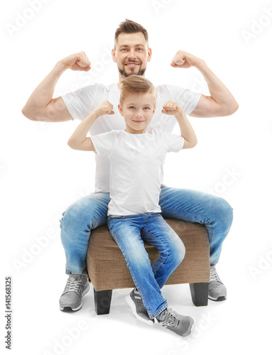 Handsome man and his son on...