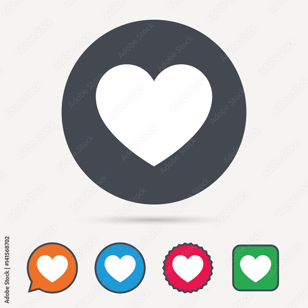 Heart icon. Romantic love symbol. Circle, speech bubble and star buttons. Flat web icons. Vector Heart icon. Romantic love symbol. Circle, speech bubble and star buttons. Flat web icons. Vector