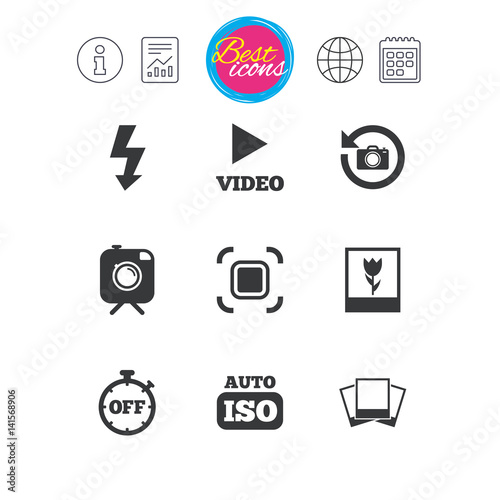 Photo, video icons. Camera, photos and frame.