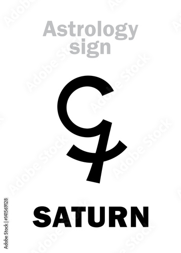Astrology Alphabet: SATURN, classic major planet. Hieroglyphics character sign (single symbol).