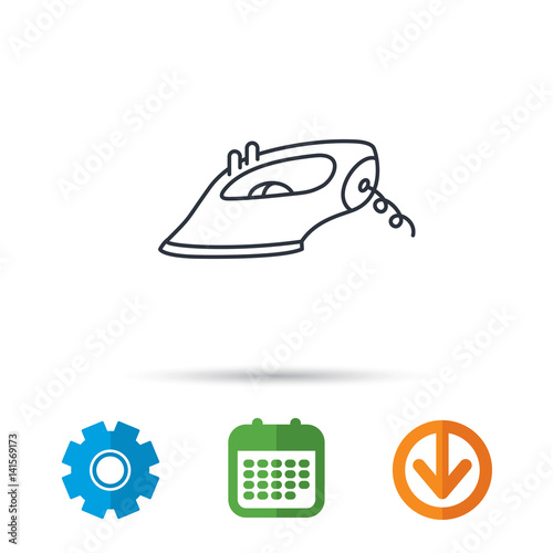 Iron icon. Ironing housework sign. Laundry service symbol. Calendar, cogwheel and download arrow signs. Colored flat web icons. Vector