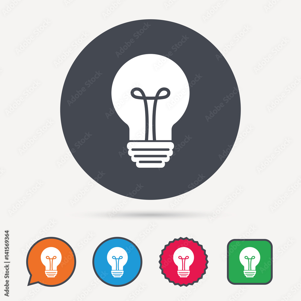 Light bulb icon. Lamp sign. Illumination technology symbol. Circle, speech bubble and star buttons. Flat web icons. Vector Light bulb icon. Lamp sign. Illumination technology symbol. Circle, speech bubble and star buttons. Flat web icons. Vector