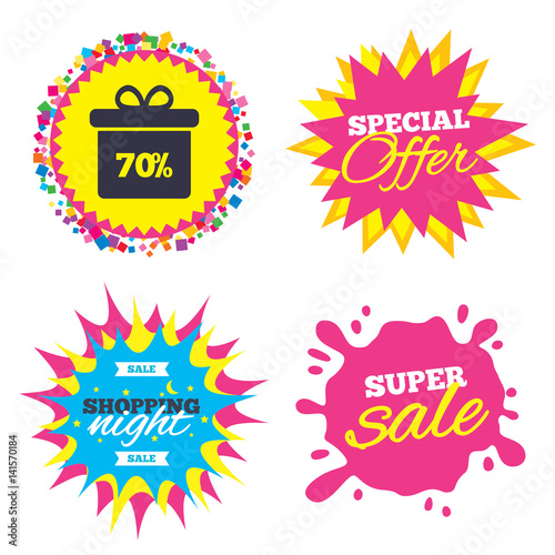 70 percent sale gift box tag sign icon.