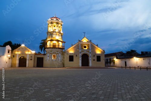 The beginning of the blue hour at the Santa Barbara Church in Mompox, Colombia. photo