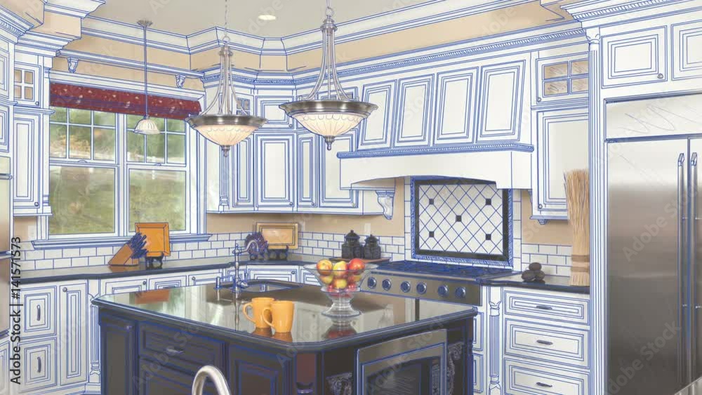 Transition Of Beautiful Custom Kitchen From Drawing to Completion.