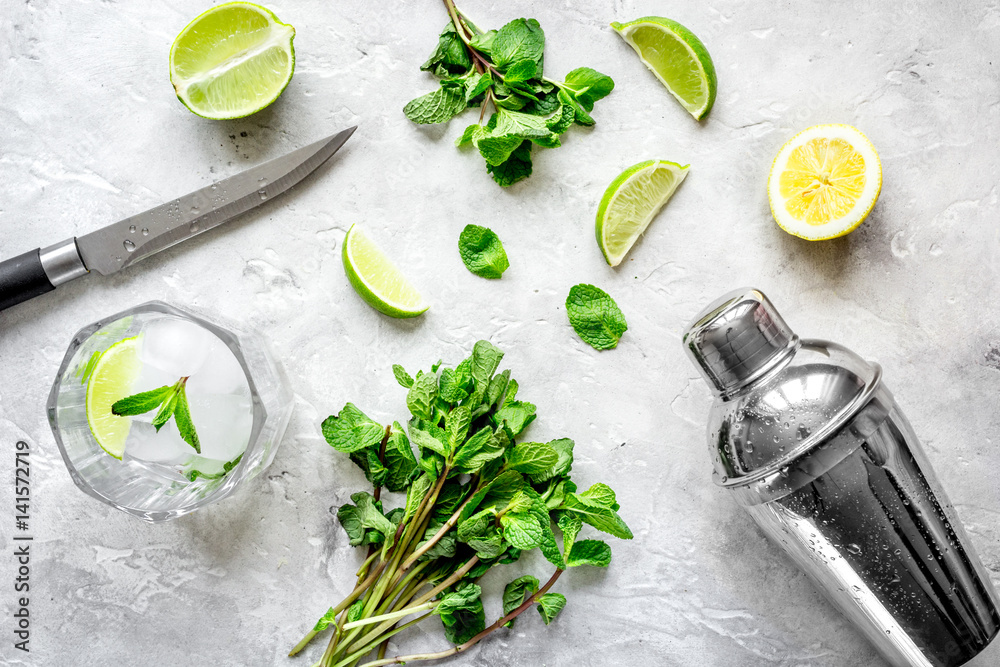 making mojito on stone background top view making mojito on stone background top view