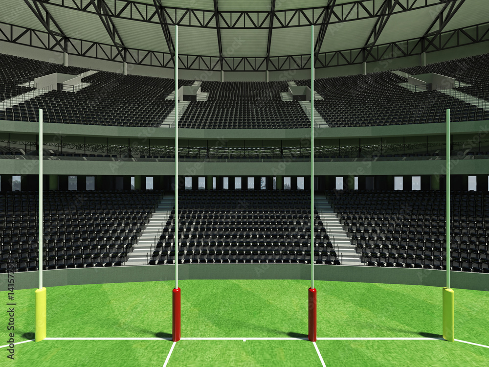 Fototapeta premium 3D render of a round Australian rules football stadium with black seats and VIP boxes