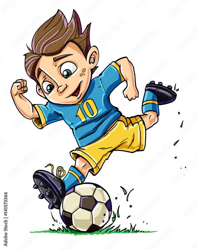 Cartoon boy playing football Stock Illustration | Adobe Stock