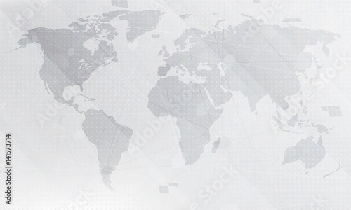 Abstract light grey world map background.  Digital global technology concept. Vector Illustration.