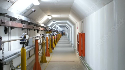 Very beautiful flicker of light in the tunnel. Lamps flicker in the tunnels. Laboratory science