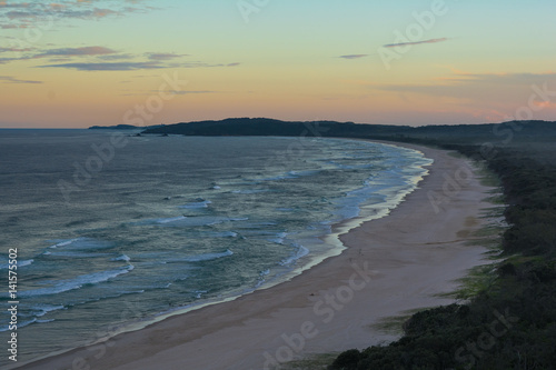 The beautiful  panoramic sunset view omn Tallow beach in Byron Bay, Australia