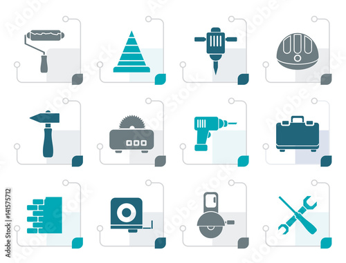 Stylized Building and Construction Tools icons - Vector Icon Set photo