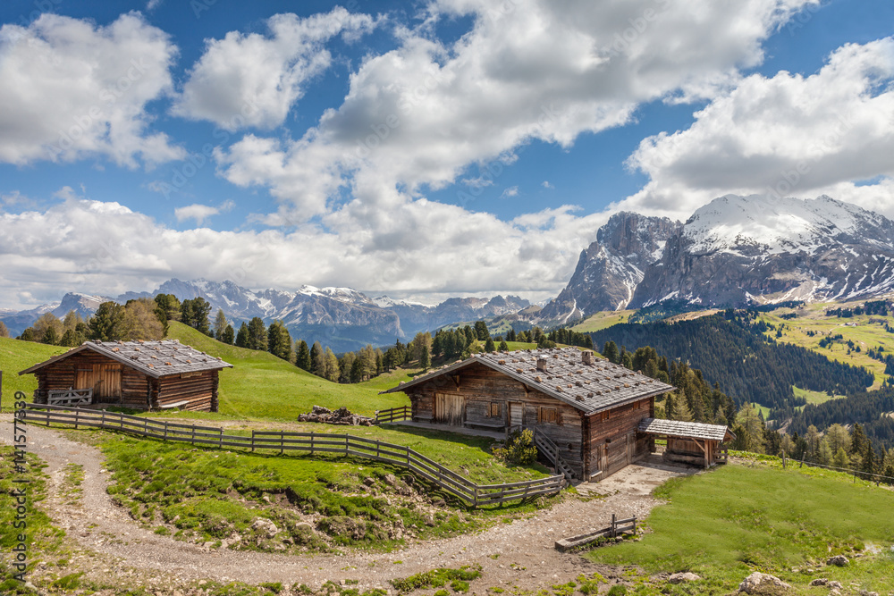 Obraz premium Almhütten auf der Seiser Alm